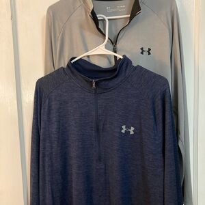 Two Under Armour Blue and Gray Quarter-Zip Pullovers